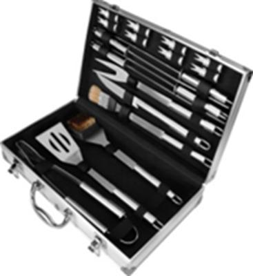 China Factory Customized Easily Cleaned BBQ Tool Kit Portable Easy Clean With Aluminum Box 18 Pieces GRILL Tool Kit for sale