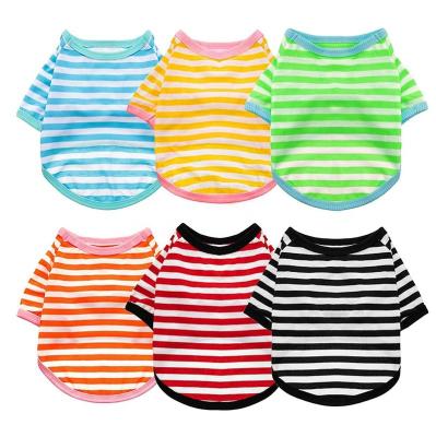 China Summer Stocked Striped Pet Breathable Apparel Puppy Collar T-shirt Colorful Small And Medium Pet Dog Apparel for sale