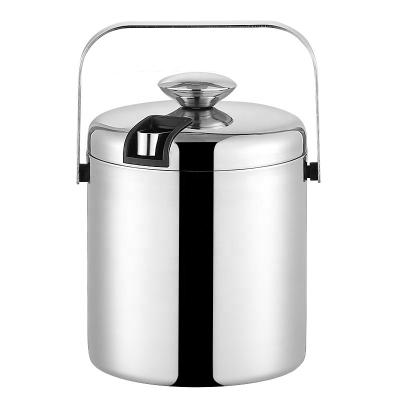 China Sustainable Bar Stainless Steel Double-Layer Ice Bucket With Cover Clip Round Champagne Bucket Cooler Ice Bucket for sale