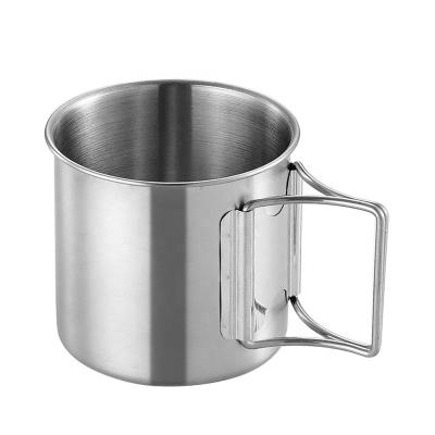 China Modern Camping Mug 304 Stainless Steel Increasing Single Stainless Steel Cup Folding Handle Metal Mug For Drinking Water for sale