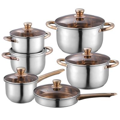 China Hot Selling Viable Soup Pot And Non Stick Soup Pot 12 Pieces Stainless Steel Cookware Set Gift Set for sale