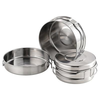 China Exquisite viable 4 pieces stainless steel outdoor camping pot set portable cookware set travel outing stove for sale