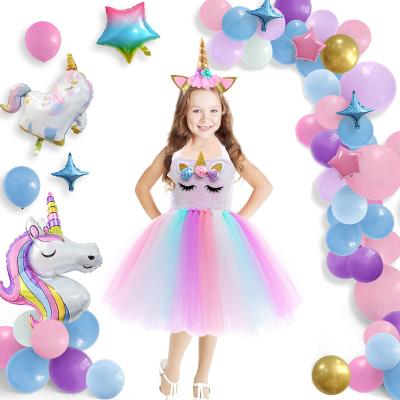 China 1-10Y Kids Sequin Breathable Unicorn Dress Costume Girls Party Dress For Baby Birthday Dance Party With Headband for sale