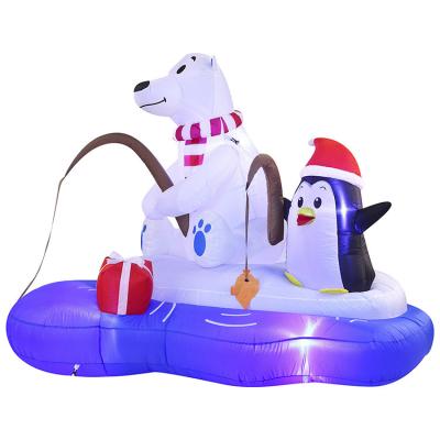 China Christamas Decoration Inflatable Christmas Decorations Polar Bear Outdoor Fishing Penguin With Led Light for sale