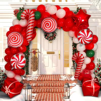 China Merry Party 200Pcs Christmas Party Decoration Foil Latex Balloon Set Garland Candy Cane Garland Arch Christmas Balloon for sale