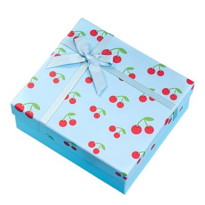 China Recycled Materials Colorful Printed Rigid Box With Ribbon Bow For Gift Packaging for sale