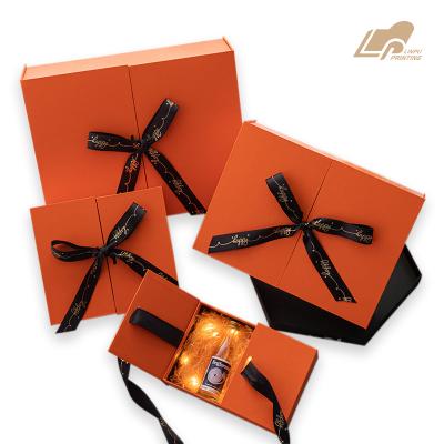 China Recycled Materials Luxury Sliver Orange Gift Box With Basket Boxes Gift Size Custom Quality Packaging Box for sale