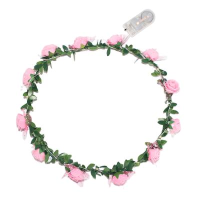 China Artificial Floral LED Flower Garland Wreath Headband Wedding Garland Wreath Festival For Party Festival Wedding for sale