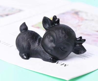 China China Folk Crafts Black Obsidian Crystal Carving Animals Crystal Deer for sale