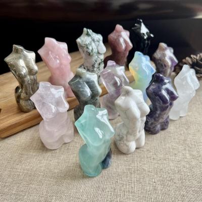 China China Natural Crystal Rose Quartz Crystal Female Torso Women Body Statue Model for sale