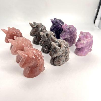 China China Beautiful Natural Handmade Carvings Strawberry Crystal Unicorn for sale