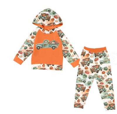 China New Spandex/Cotton Wholesale Kids Thanksgiving Day Pumpkin Hoodie Clothing Kids Boys Holiday Clothing Model Outfits for sale