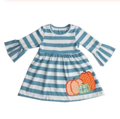 China Cotton Embroidery Kids Halloveen Pumpkin Design Girls Boutique Viable High Quality Striped Dress For Festival Ready To Ship for sale