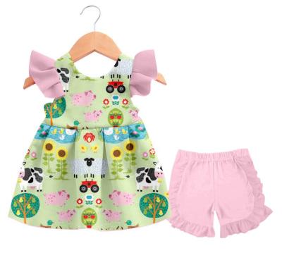 China Viable High Quality Boutique Girl Clothes Grow Cow Print Baby Dressing Set Children Outfit for sale