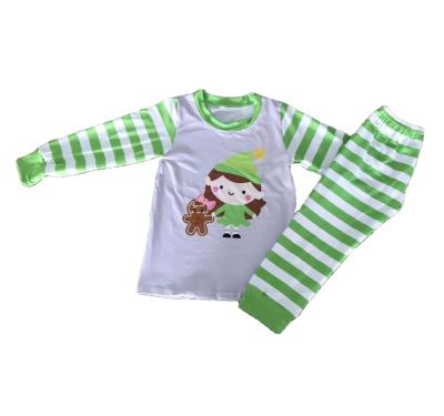 China Breathable Green Stripe Cotton Kids Pajamas Manufacture No MOQ Fast Delivery Kids Winter Clothes for sale