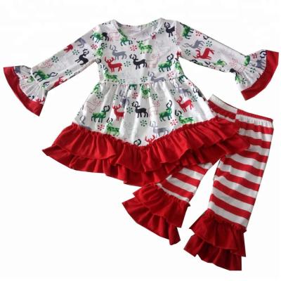 China 100% Cotton Kids Girls Giggle Moon Charming Christmas Clothing Red Polka Dots Zigzag To Swing Western Christmas Top Fancy Dress Girl Clothes for sale