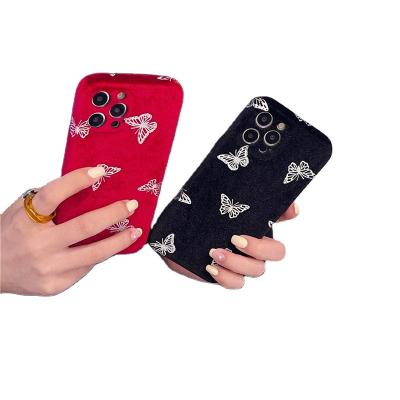 China Shockproof Flannel Black Red Butterfly Soft Plush Winter Soft Case Protect Back Cove for sale