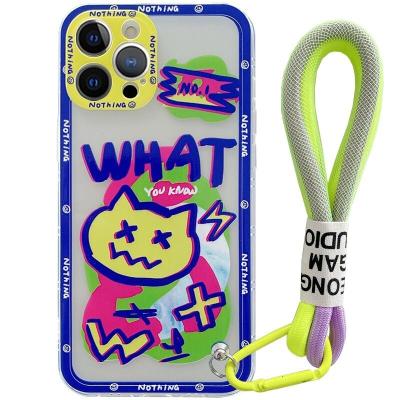 China Lanyard Shockproof Phone Case Soft Cute Smiling Cool Protective Tide Graffiti Back Cover for sale