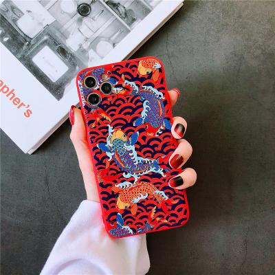 China Carp Lion Dance Kirin Phone Case China Cool Chinese Style Relief Cover Shockproof Lucky Soft Phone Case for sale