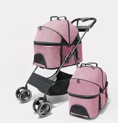 China Pet Stroller Pink Travel Carrier Viable Separable Luxury Foldable Trolley Dog Cat Trolley Cart for sale