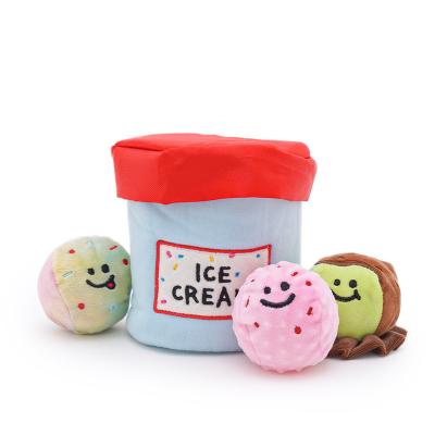 China Viable Cute Interactive Squeaky Dog Toy Pet Plush Puzzle Toys Hide & Seek Ice Cream Balls For Dogs Korean Dog Toy Set for sale