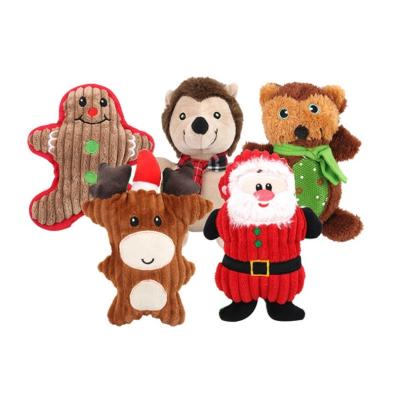 China Viable Pet Christmas Theme Lovely Squeaky Dog Chew Toy Pack Xmas Cat Toys Cotton Rope Plush Bite Set for sale