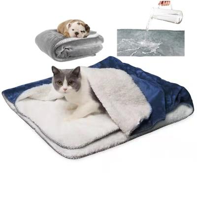 China Flannel Fabric Reversible 100% Sherpa Plush Waterproof Pet Blanket Dog Cat Bed Mat Padding Pet Supplies for sale