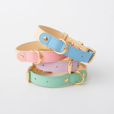 China Hot Selling Personalized Amazon Pastel Color Dog Collars Cowhide Genuine Leather Dog Collar and Leash Lead Set Pet Supplies for sale