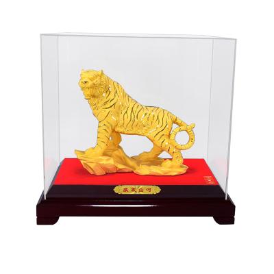 China 2022 Luxury Art Contemporary Animal Figurine Metal Mascot Gifts For Company Home Decor Pure 24K Gold Statue Chinese New Year Tiger for sale