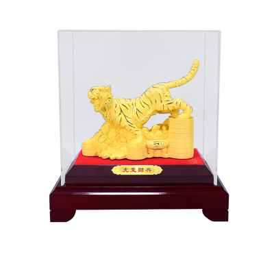 China 2022 Custom Metal Contemporary New Year Mascot Art Golden Statue Animal Luxury Gifts For Home Decoration Pure 24K Gold Tiger Figurine for sale