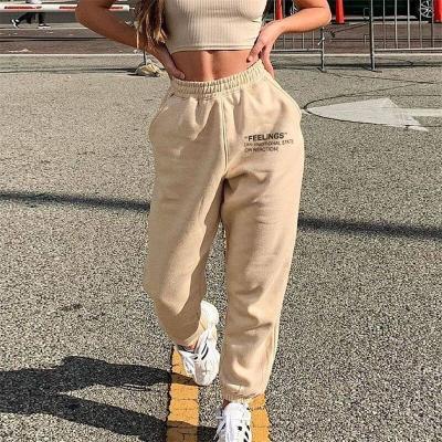 China Breathable 2020 New Autumn Clothing For Women Solid Color Letter Printing Pockets Joggers Women Side Sweatpants Pants for sale