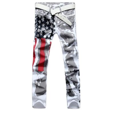 China Viable Newcomer High Elastic White American Flag Printing Plus Size Mens Casual Jeans Streetwear Pants Trousers for sale