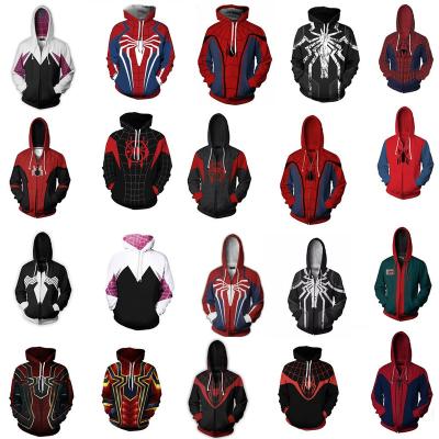 China Viable 3 D Digital Printing New Era Spider-Man Black Spider Cosplay Zipper Cardigan Fleece Men's Hoodies and Sweatshirts for sale