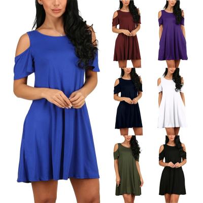 China Female Women Summer Anti-static Dress 2022 Solid Beach Dresses Off The Shoulder Shorts Vestidos Beach Sunbathing Sexy Casual Dress for sale