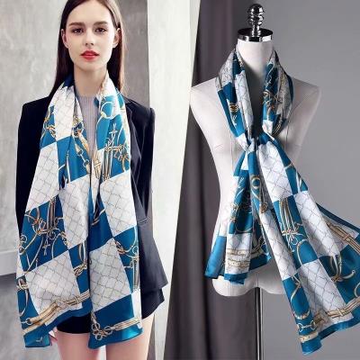 China Hot Sale Fashion Custom Hijab Women Scarf Printed Long Korean Silk Feel 100 Neck Face Protective Scarf For Women for sale