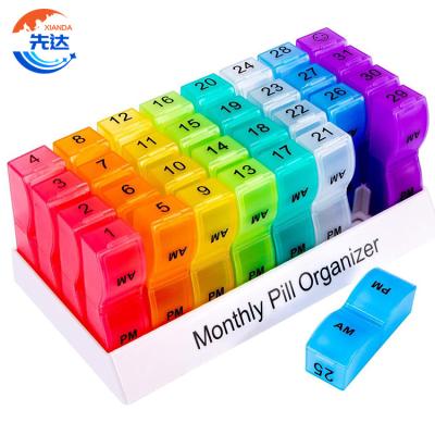 China Eco-Friendly Weekly Month Divided Medicine Box Color 32 Compartment Medicine Box One Pill Organizer Multi-Compartment 31 Day Storage Plastic Medicine Sorting Box for sale