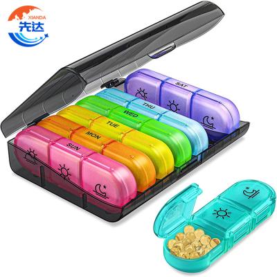 China Eco-friendly Pill Organizer 21Sky Weekly Pill Box 3 Times A Day With Large Compartments Weekly Pill Box With Outer Case for sale