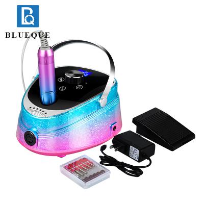 China BLUEQUE Stainless Steel Rechargeable Electric Nail File Machine Professional Manicure 35000RPM Nail Drill Machine with Colorful Snowflake Pattern for sale