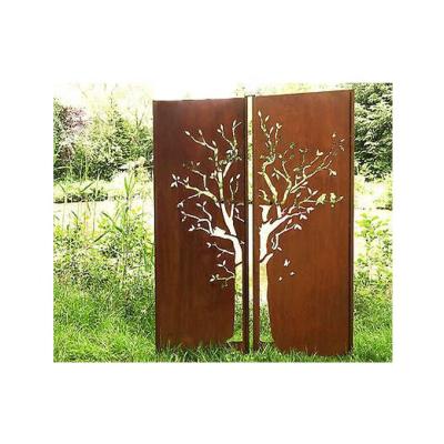 China Easily Assembled Decorative Style True Rusty Steel Laser Cut Garden Corten Screens Privacy Landscape Fencing Panel Manufacturer for sale