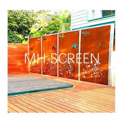 China China Factory Hot Selling Easily Assembled Outdoor Decorative Laser Cut Corten Steel Garden Screen Wall Art Panel for sale