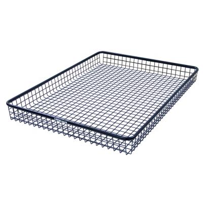 China Sustainable Carbon Steel Wire Mesh Frame Shallow Rectangular Storage Basket for sale