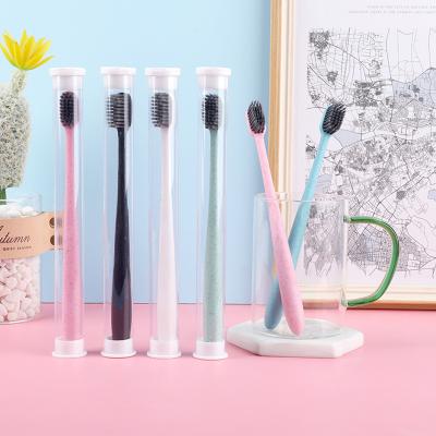 China Disposable Super Soft Wheat Straw Toothbrush Case Bristle Wheat Straw Brush Handle Biodegradable Toothbrush for sale