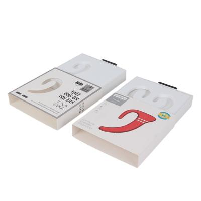 China Recycled Materials Wholesale White Logo Printed Drawer Paper Gift Custom Wireless Earphone Window Box With Plastic Handle for sale