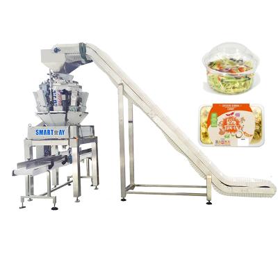 China High efficient automatic ready chowmein meal ready packing line take away food packing machine with container dispenser tray denester for sale