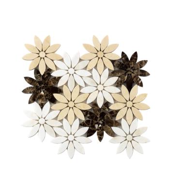 China Parquet Most Popular White Black Flower Art Pattern Marble Stone Mosaic Tiles for sale