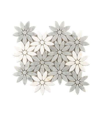 China Customized Hand Made White Marble Flooring Gray Flower Art Pattern Stone Mosaic Slabs for sale