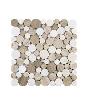 China Parquet Simplicity Classic Gray Brown Penny Round Backsplash Marble Stone Mosaic Slabs for sale