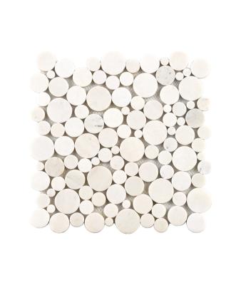 China White Gray Penny Round Marble Stone Mosaic Slabs of Parquet Good Prices for sale