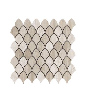 China Parquet Simplicity Style Brown Fish Scale Backsplash Marble Mosaic Slabs for sale