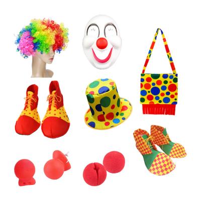 China Red Party Clown Mask Shoes Foam Nose Sponge Clown Wigs For Halloween Cosplay Dress Up Party Halloween Carnival Clown Accessories for sale